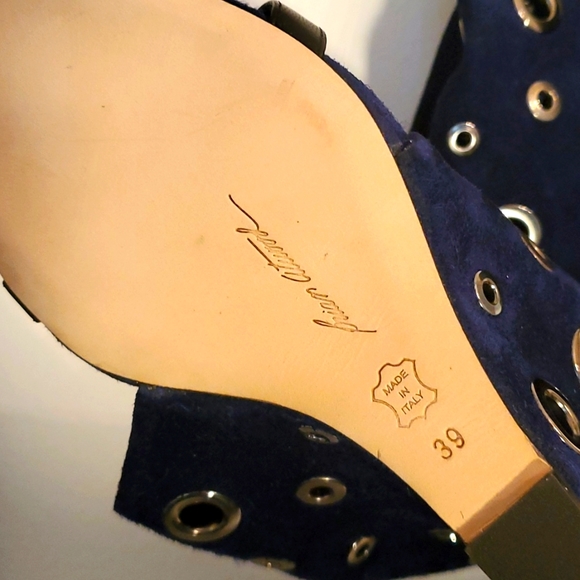B. Brian Atwood Brigitte Blue Suede Grommet Open Toe Boots - Picture 5 of 9